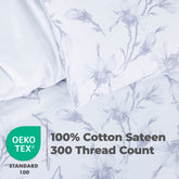 100% Cotton Sateen Printed Duvet Cover Set - 300 Thread Count Luxury Bedding - Ultra Soft & Breathable - 18528